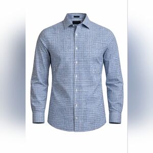 Mens Medium Slim Fairline blue plaid long sleeve button up shirt top